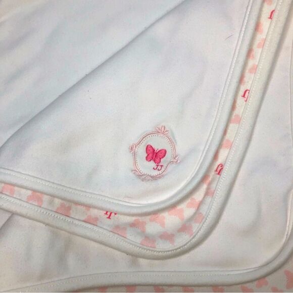 Janie & Jack Receiving Blanket Pink & White Butterfly JJ Butterfly Embroidered - Picture 2 of 5